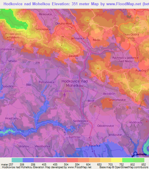 Hodkovice nad Mohelkou,Czech Republic Elevation Map
