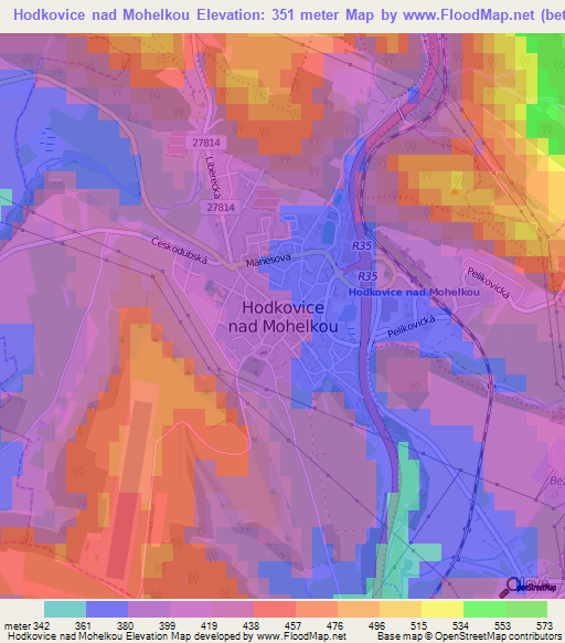 Hodkovice nad Mohelkou,Czech Republic Elevation Map