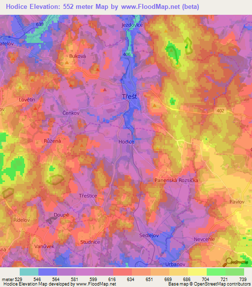 Hodice,Czech Republic Elevation Map