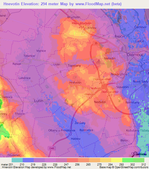 Hnevotin,Czech Republic Elevation Map