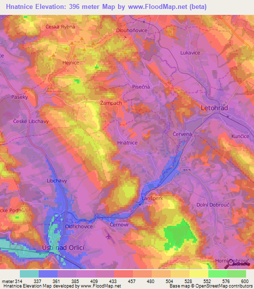 Hnatnice,Czech Republic Elevation Map