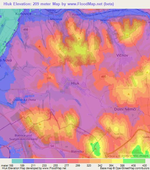 Hluk,Czech Republic Elevation Map
