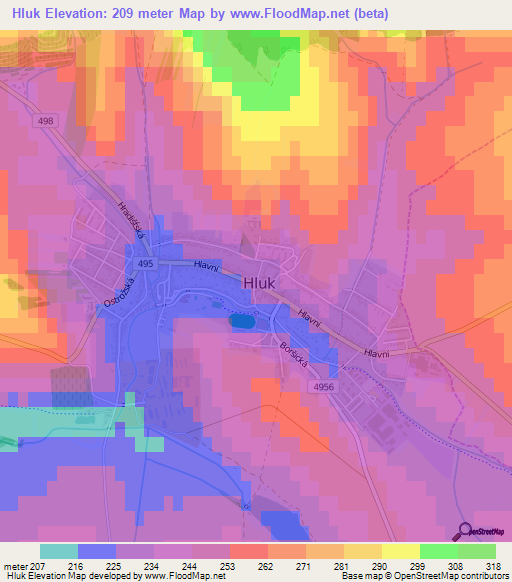 Hluk,Czech Republic Elevation Map