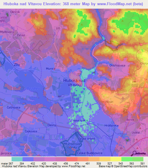 Hluboka nad Vltavou,Czech Republic Elevation Map