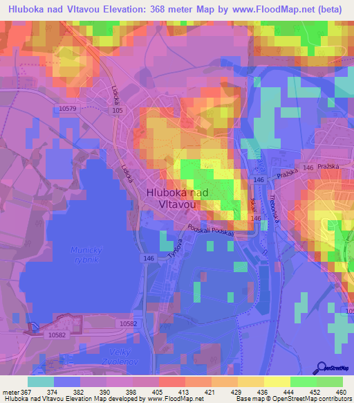 Hluboka nad Vltavou,Czech Republic Elevation Map