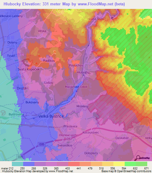 Hlubocky,Czech Republic Elevation Map