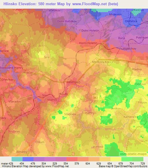 Hlinsko,Czech Republic Elevation Map