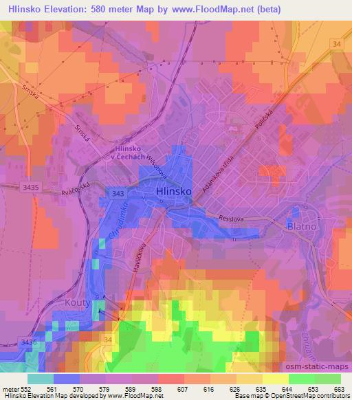 Hlinsko,Czech Republic Elevation Map