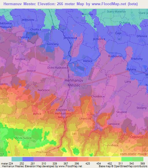 Hermanuv Mestec,Czech Republic Elevation Map
