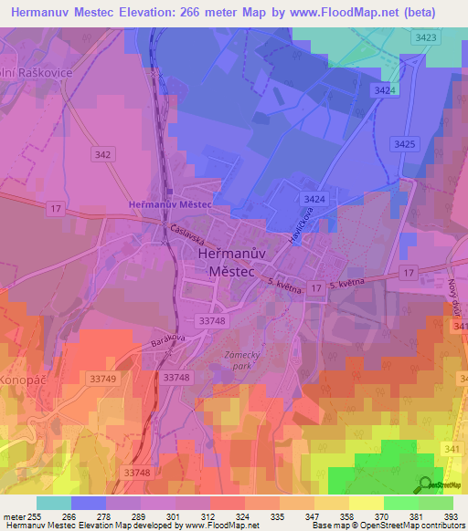 Hermanuv Mestec,Czech Republic Elevation Map
