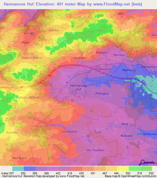 Hermanova Hut',Czech Republic Elevation Map