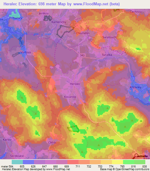 Heralec,Czech Republic Elevation Map