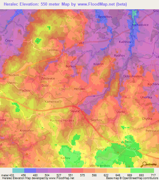 Heralec,Czech Republic Elevation Map