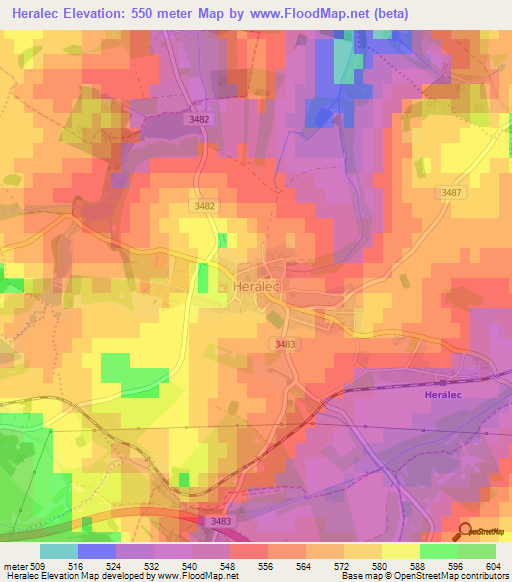 Heralec,Czech Republic Elevation Map