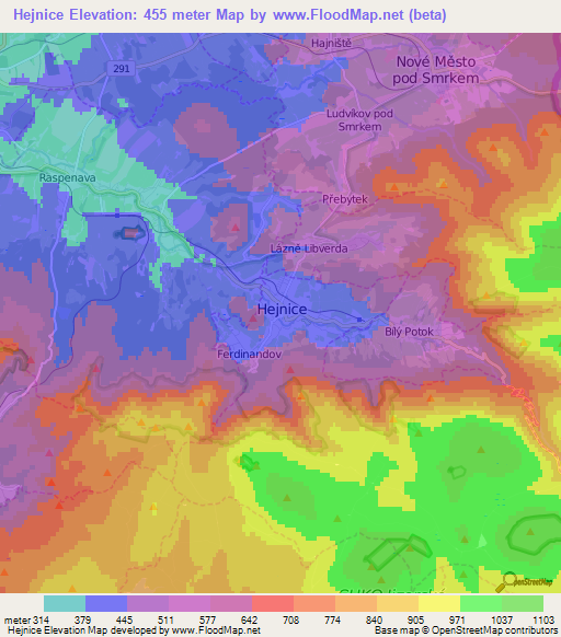 Hejnice,Czech Republic Elevation Map