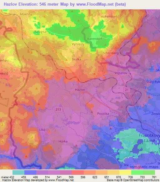 Hazlov,Czech Republic Elevation Map
