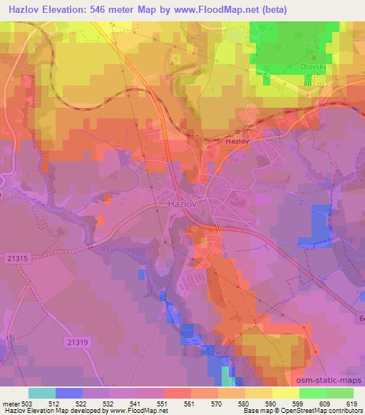 Hazlov,Czech Republic Elevation Map