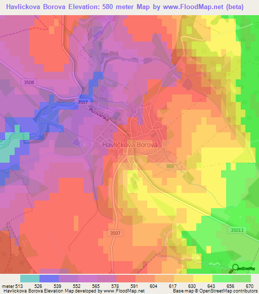 Havlickova Borova,Czech Republic Elevation Map