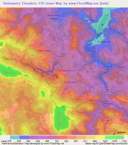 Hartmanice,Czech Republic Elevation Map