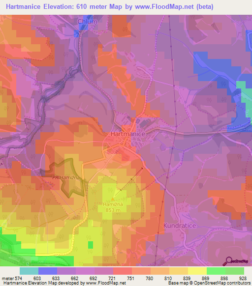 Hartmanice,Czech Republic Elevation Map