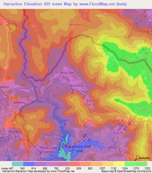 Harrachov,Czech Republic Elevation Map