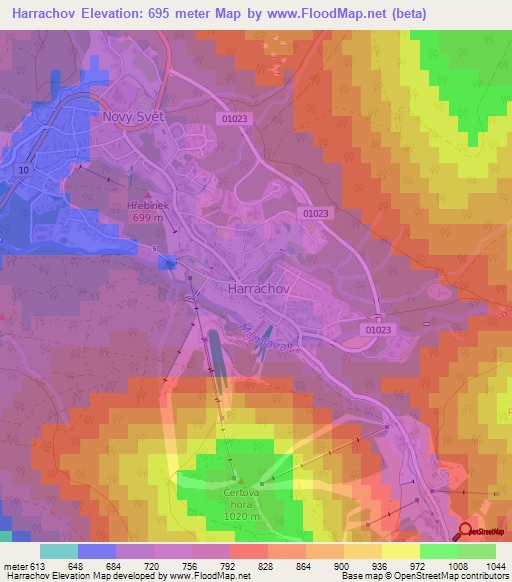 Harrachov,Czech Republic Elevation Map