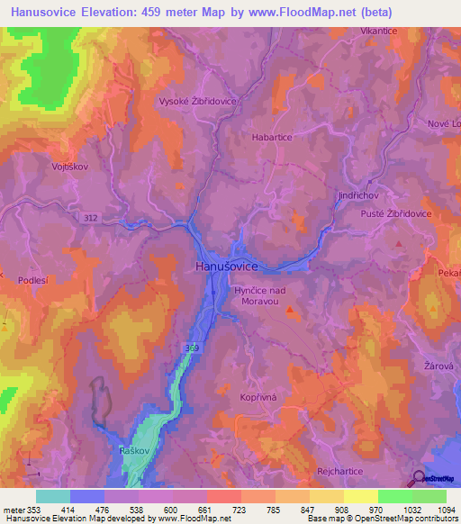 Hanusovice,Czech Republic Elevation Map