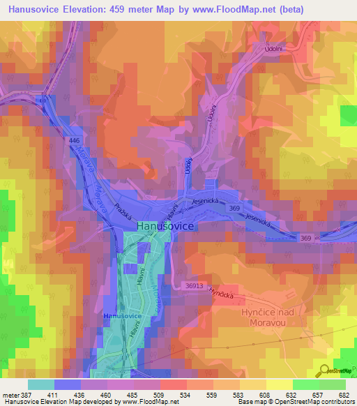 Hanusovice,Czech Republic Elevation Map