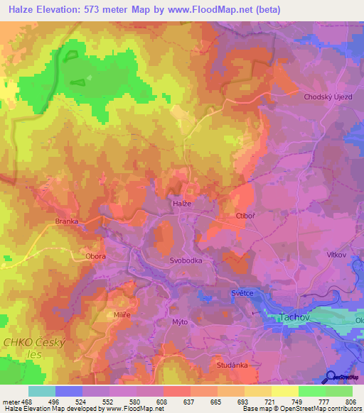 Halze,Czech Republic Elevation Map