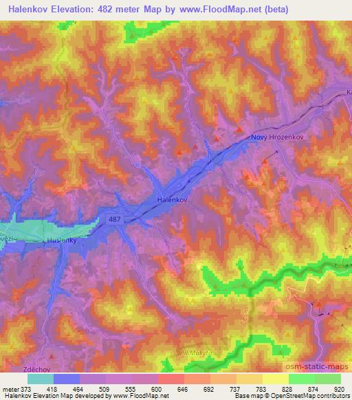 Halenkov,Czech Republic Elevation Map
