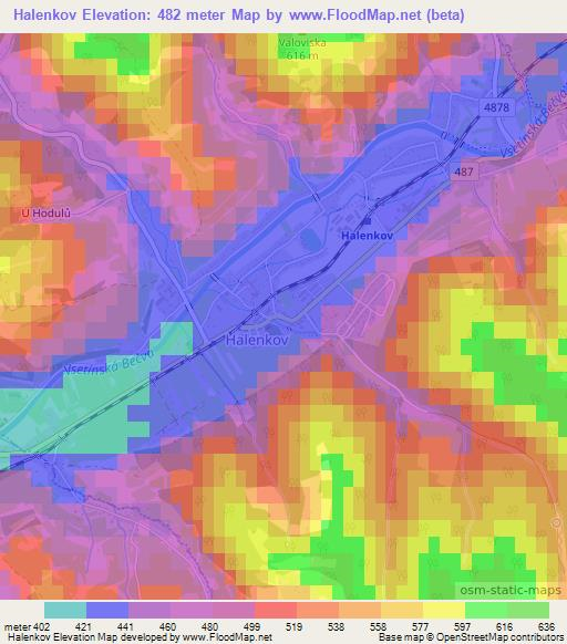 Halenkov,Czech Republic Elevation Map