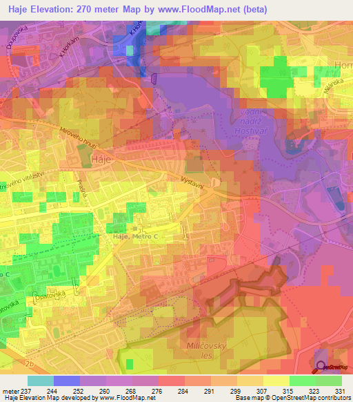 Haje,Czech Republic Elevation Map