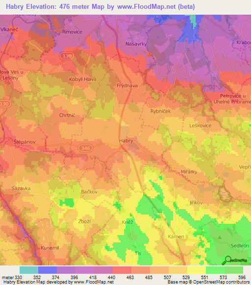 Habry,Czech Republic Elevation Map