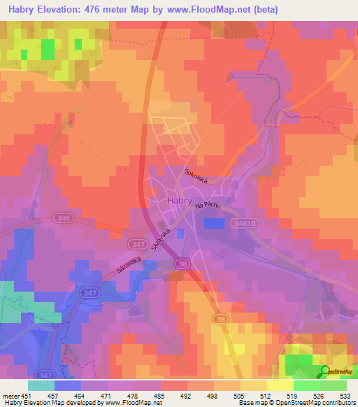 Habry,Czech Republic Elevation Map