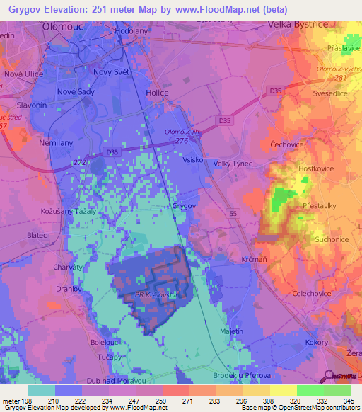 Grygov,Czech Republic Elevation Map