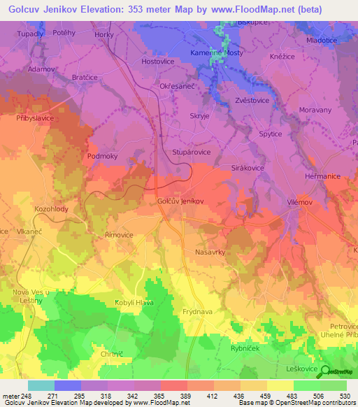 Golcuv Jenikov,Czech Republic Elevation Map