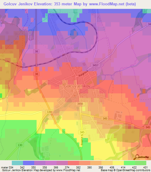 Golcuv Jenikov,Czech Republic Elevation Map