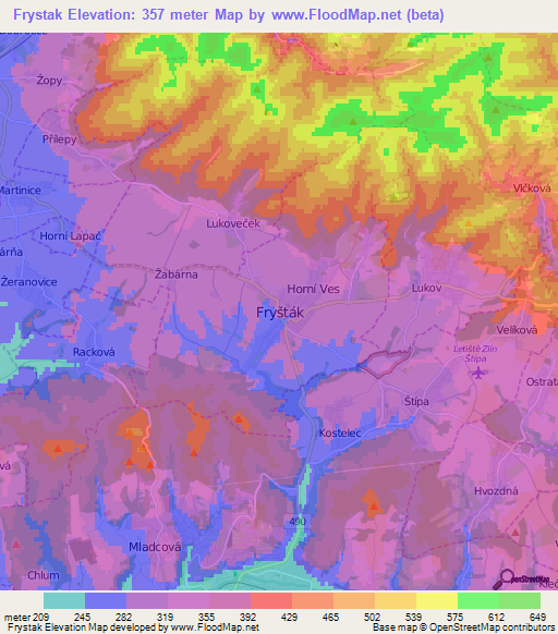 Frystak,Czech Republic Elevation Map