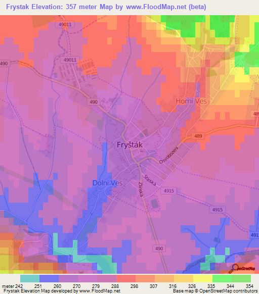 Frystak,Czech Republic Elevation Map
