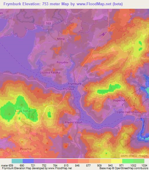 Frymburk,Czech Republic Elevation Map
