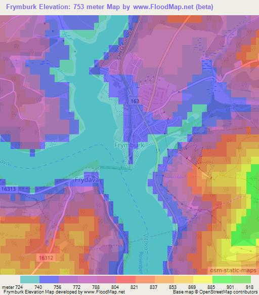 Frymburk,Czech Republic Elevation Map