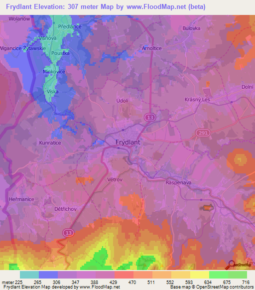 Frydlant,Czech Republic Elevation Map