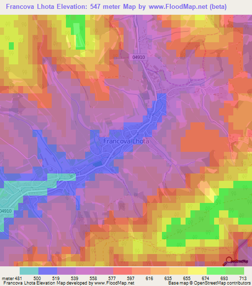 Francova Lhota,Czech Republic Elevation Map