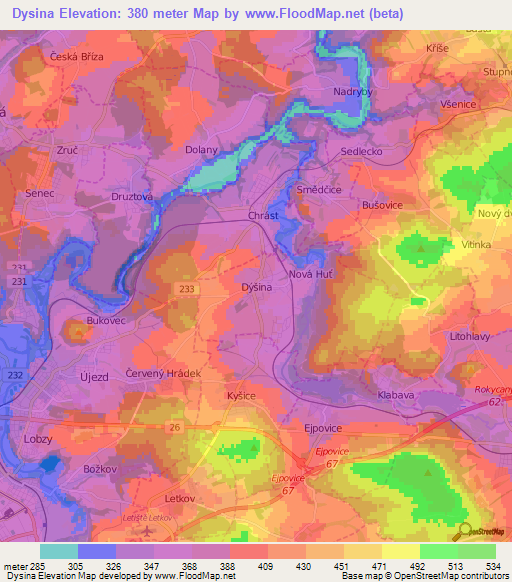 Dysina,Czech Republic Elevation Map