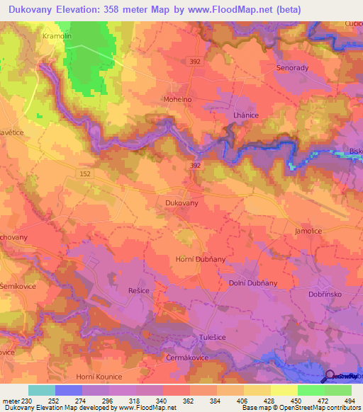 Dukovany,Czech Republic Elevation Map