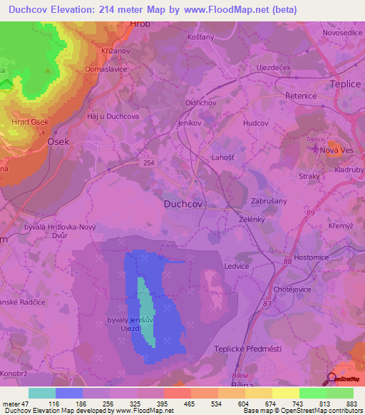 Duchcov,Czech Republic Elevation Map