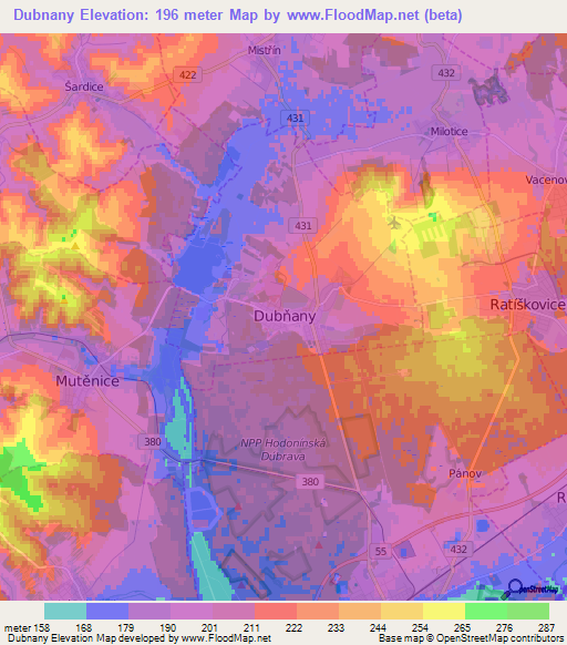 Dubnany,Czech Republic Elevation Map