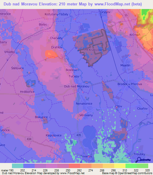 Dub nad Moravou,Czech Republic Elevation Map