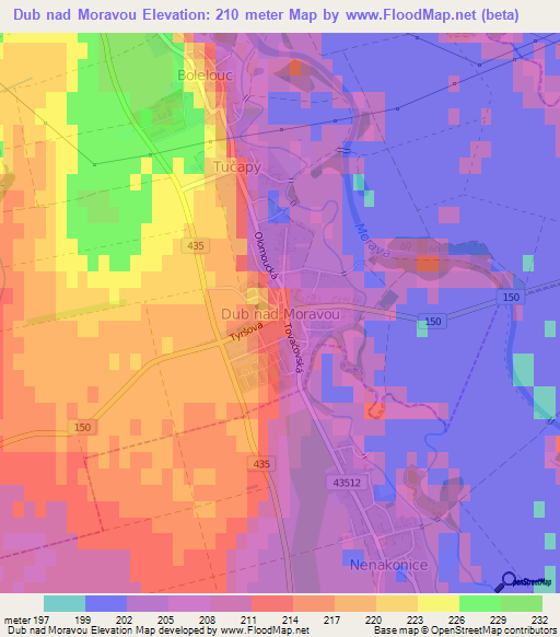 Dub nad Moravou,Czech Republic Elevation Map