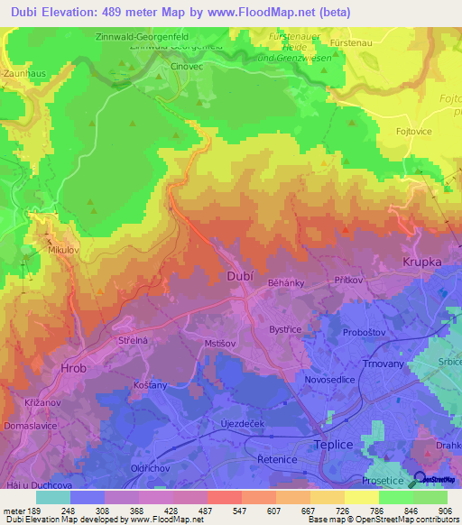 Dubi,Czech Republic Elevation Map